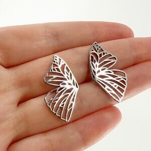 Silver Butterfly Wing Stud Earrings